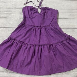 SHEIN Vibrant Purple Tiered Dress with Tie Neck